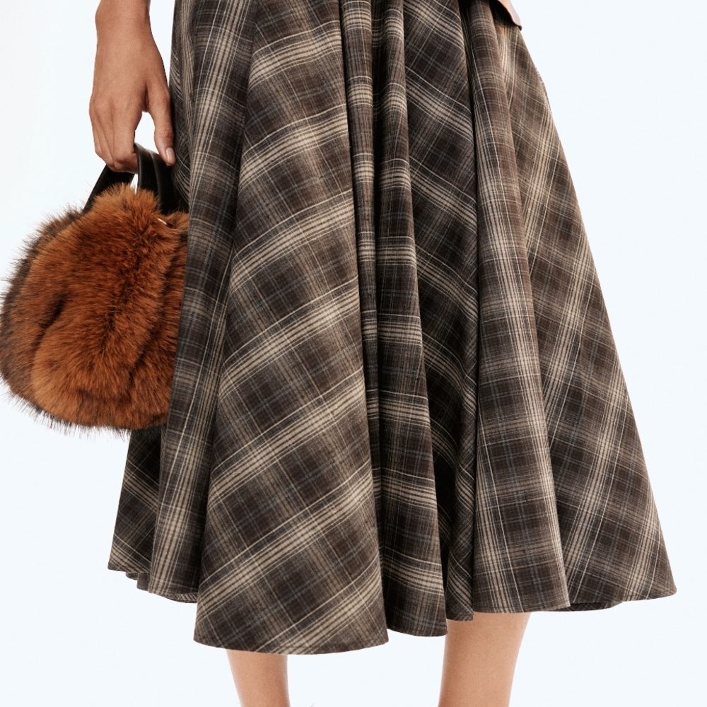 Plaid Brown Midi Skirt